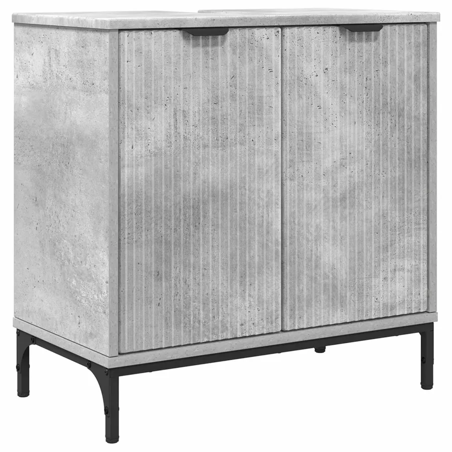 Meuble de Lavabo de Salle de Bain avec stockage Gris béton - 2