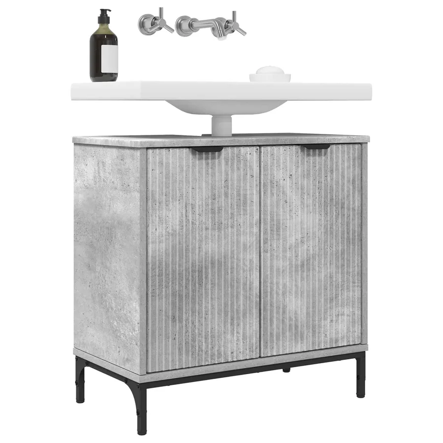 Meuble de Lavabo de Salle de Bain avec stockage Gris béton - 3