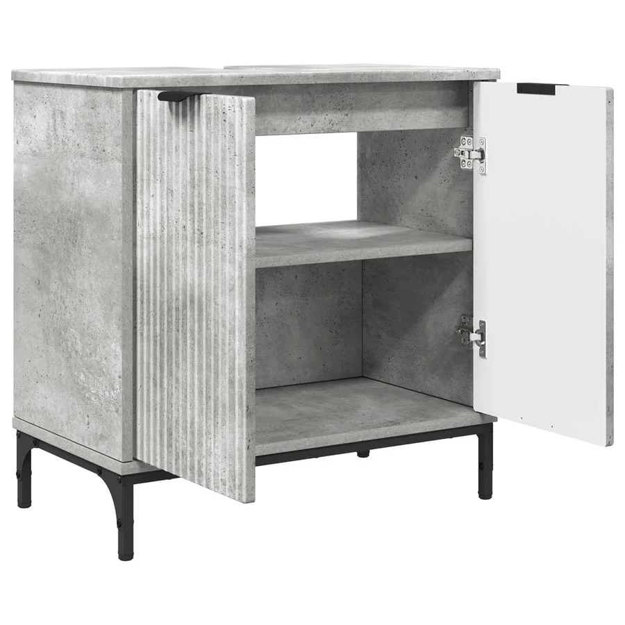 Meuble de Lavabo de Salle de Bain avec stockage Gris béton - 5