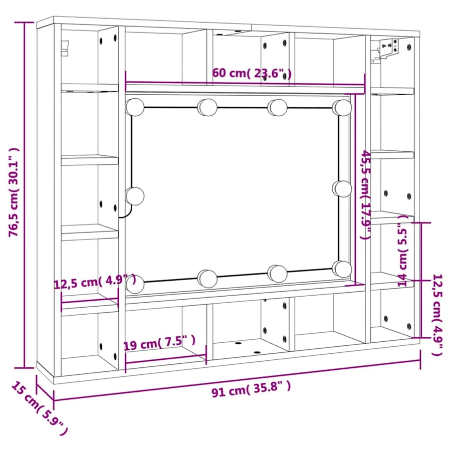 Armoire de miroir avec LED Chêne sonoma 91x15x76,5 cm - 17