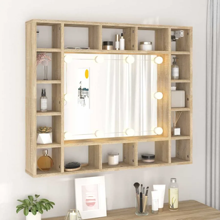 Armoire de miroir avec LED Chêne sonoma 91x15x76,5 cm - 4