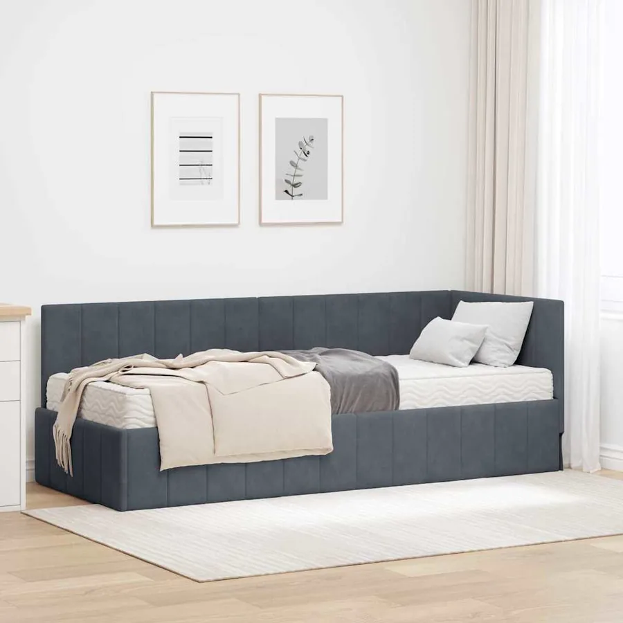 Cadre de lit d'angle avec matelas 2 pcs Gris Velours