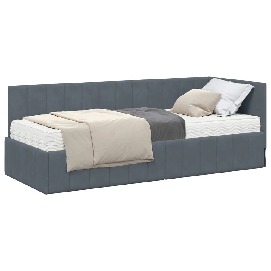Cadre de lit d'angle avec matelas 2 pcs Gris Velours - 2