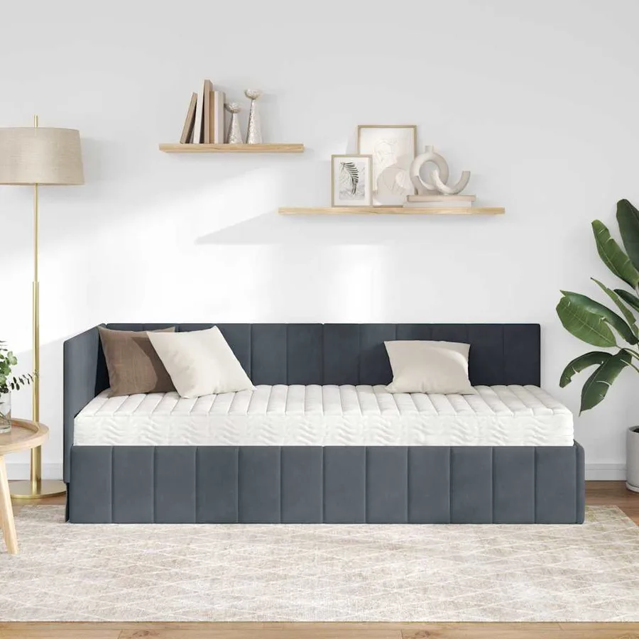 Cadre de lit d'angle avec matelas 2 pcs Gris Velours - 3