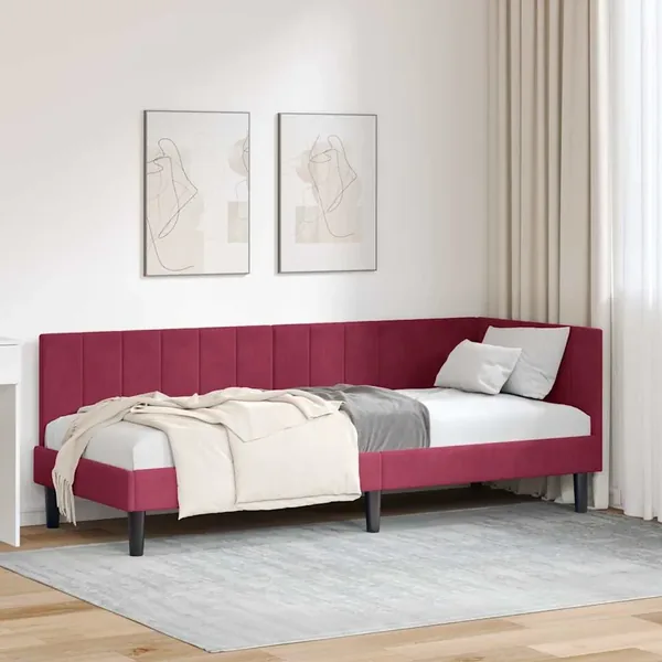 Cadre de lit d'angle Bordeaux 80 cm x 200 cm Velours