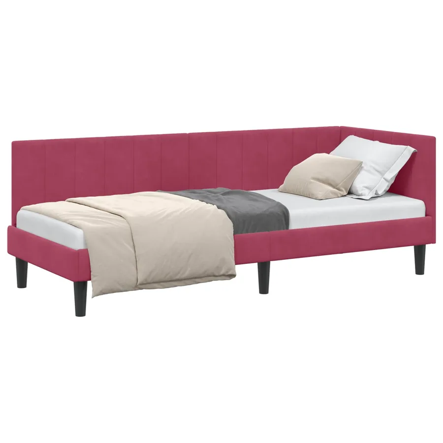 Cadre de lit d'angle Bordeaux 80 cm x 200 cm Velours - 2