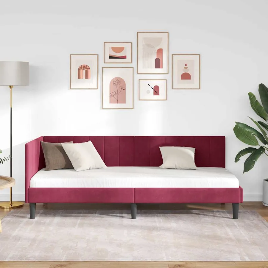 Cadre de lit d'angle Bordeaux 80 cm x 200 cm Velours - 3