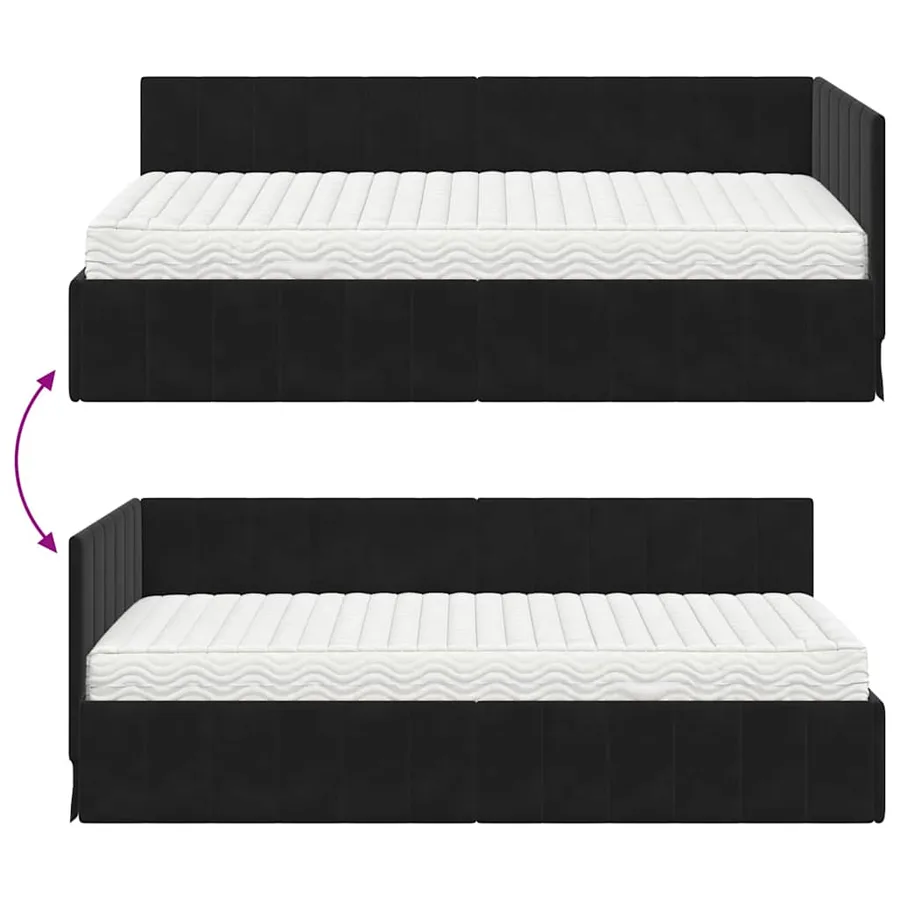 Cadre de lit d'angle avec matelas 2 pcs Noir Velours - 12
