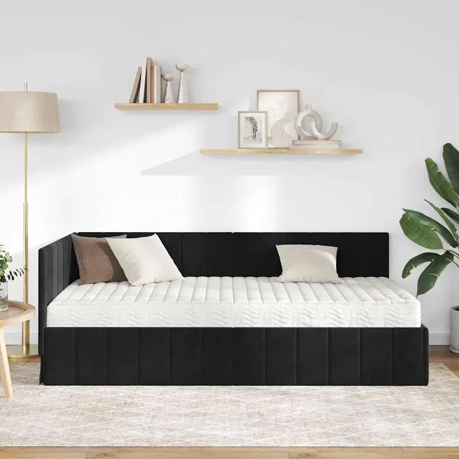 Cadre de lit d'angle avec matelas 2 pcs Noir Velours - 3