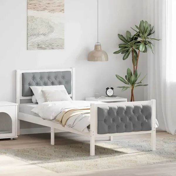 Cadre de lit avec tête de lit Gris clair 75 x 190 cm Pin massif