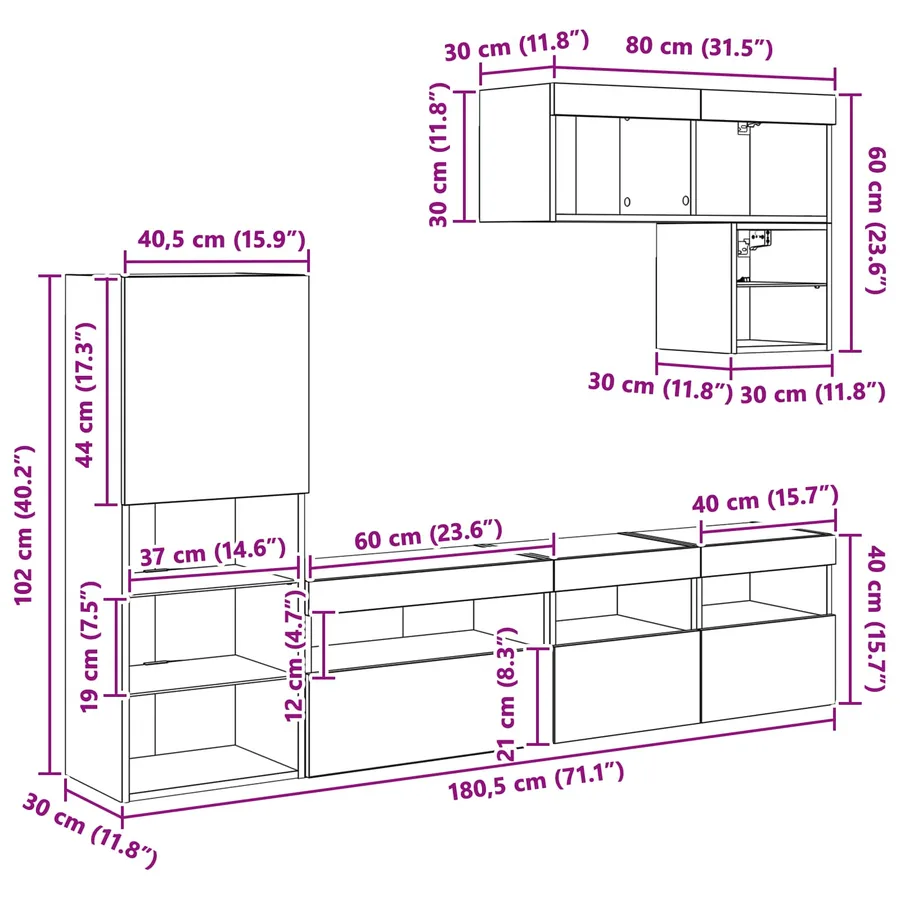 Meubles TV muraux 6 pcs Chêne artisanal Bois d'ingénierie - 18