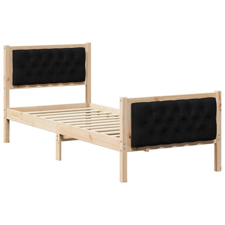 Cadre de lit avec tête de lit Noir 75 x 190 cm Pin massif - 2