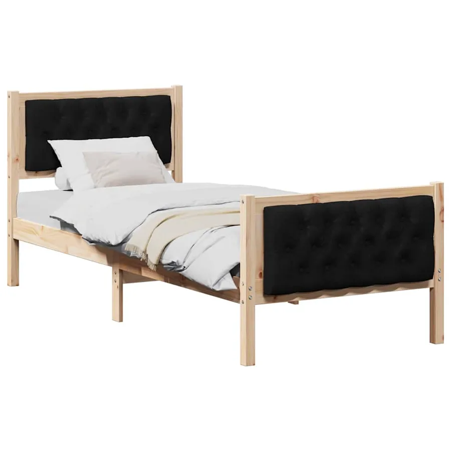 Cadre de lit avec tête de lit Noir 75 x 190 cm Pin massif - 3