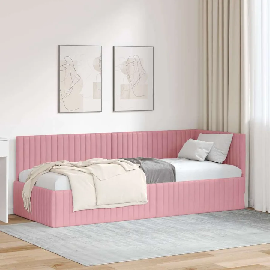 Cadre de lit d'angle Rose 80 cm x 200 cm Velours