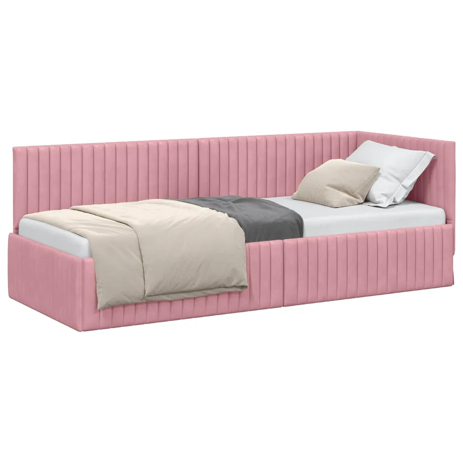 Cadre de lit d'angle Rose 80 cm x 200 cm Velours - 2