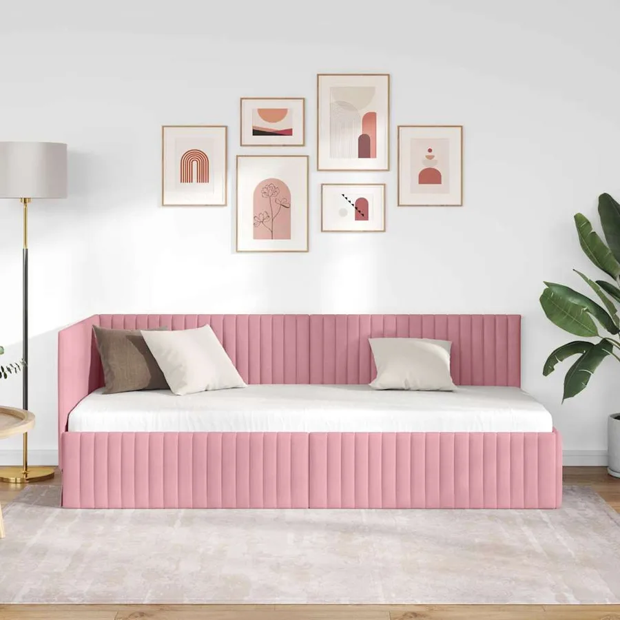 Cadre de lit d'angle Rose 80 cm x 200 cm Velours - 3