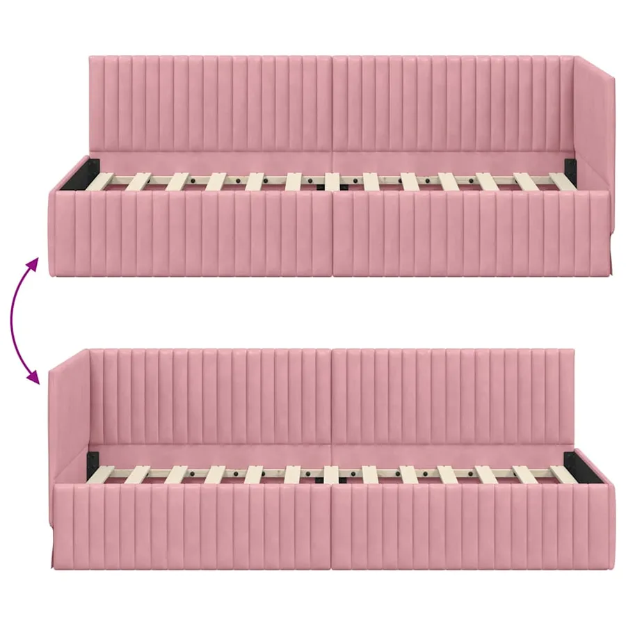 Cadre de lit d'angle Rose 80 cm x 200 cm Velours - 9