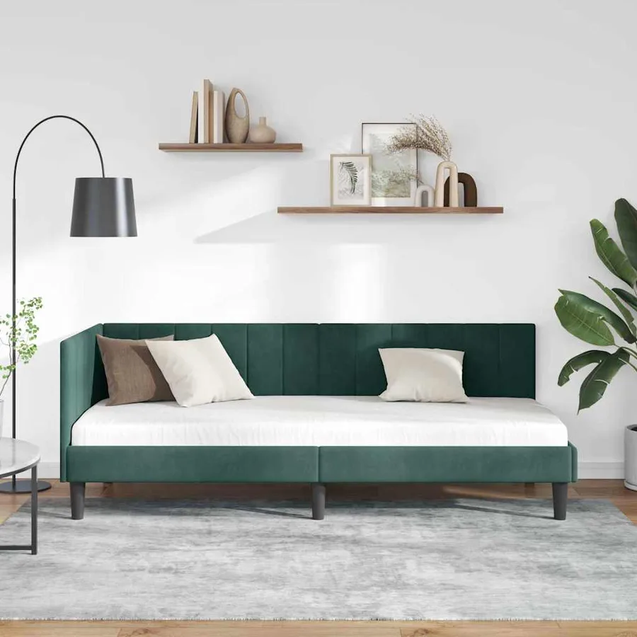 Cadre de lit d'angle Vert foncé 80 cm x 200 cm Velours - 3