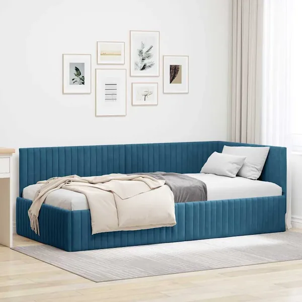 Cadre de lit d'angle Bleu 100 cm x 200 cm Velours