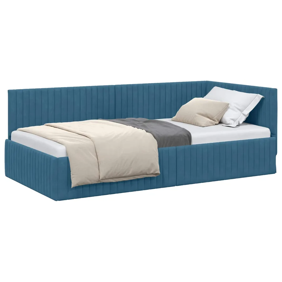 Cadre de lit d'angle Bleu 100 cm x 200 cm Velours - 2