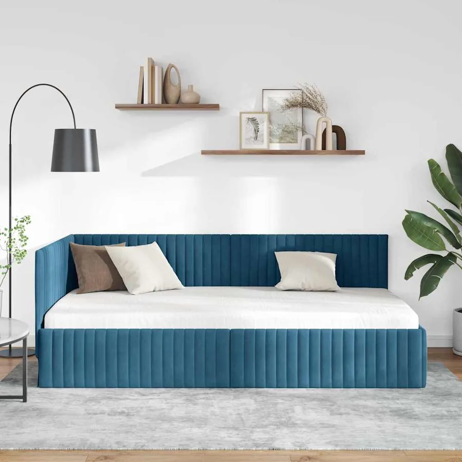 Cadre de lit d'angle Bleu 100 cm x 200 cm Velours - 3
