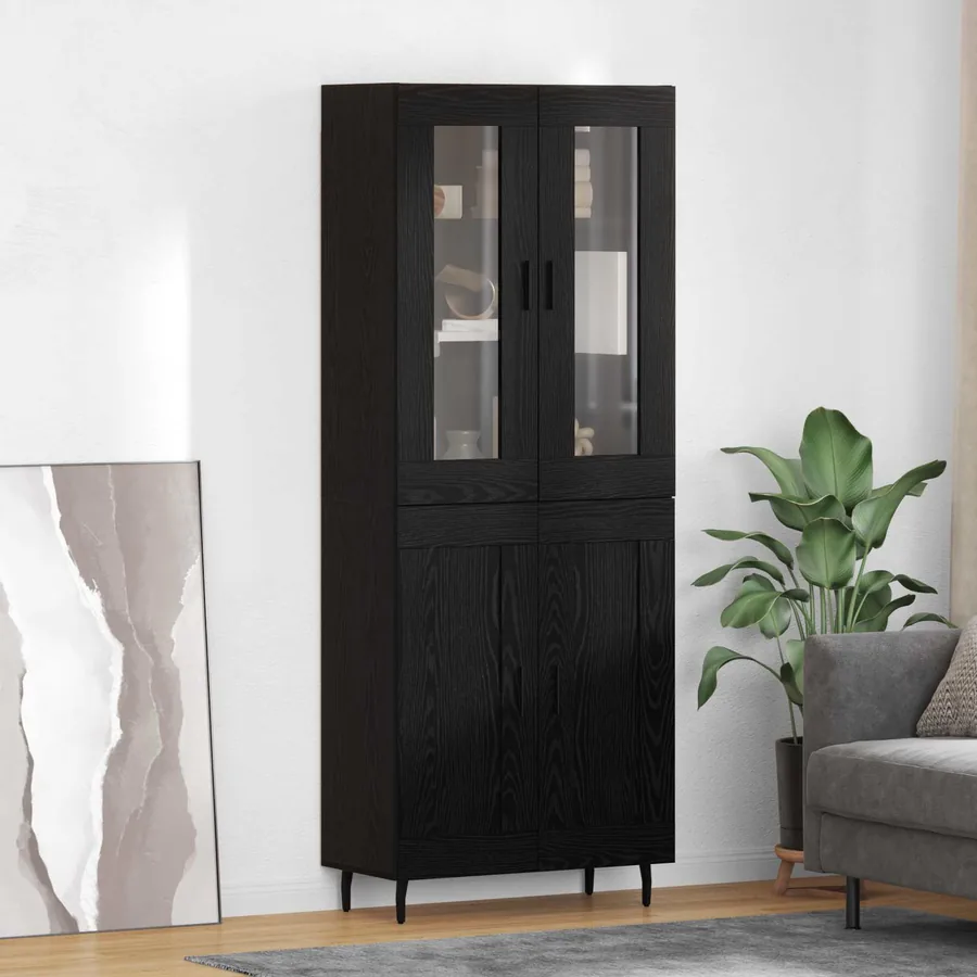 Haut Armoire 2 pcs Chêne noir Bois d'ingénierie