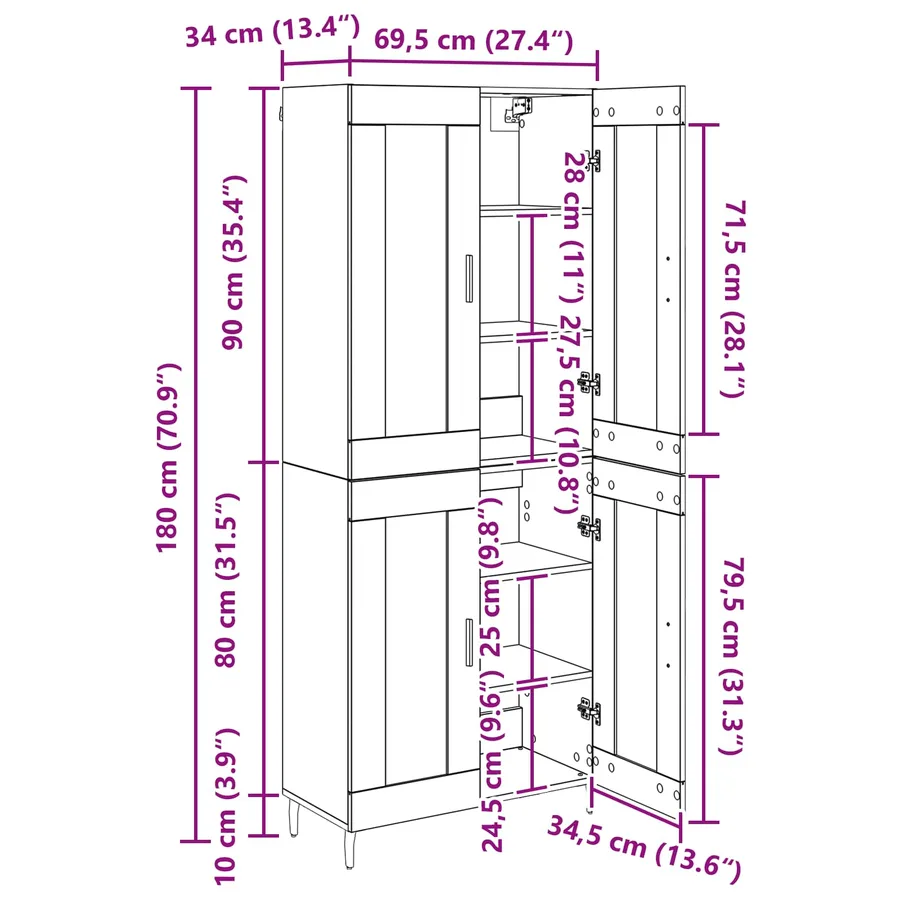 Haut Armoire 2 pcs Chêne noir Bois d'ingénierie - 13