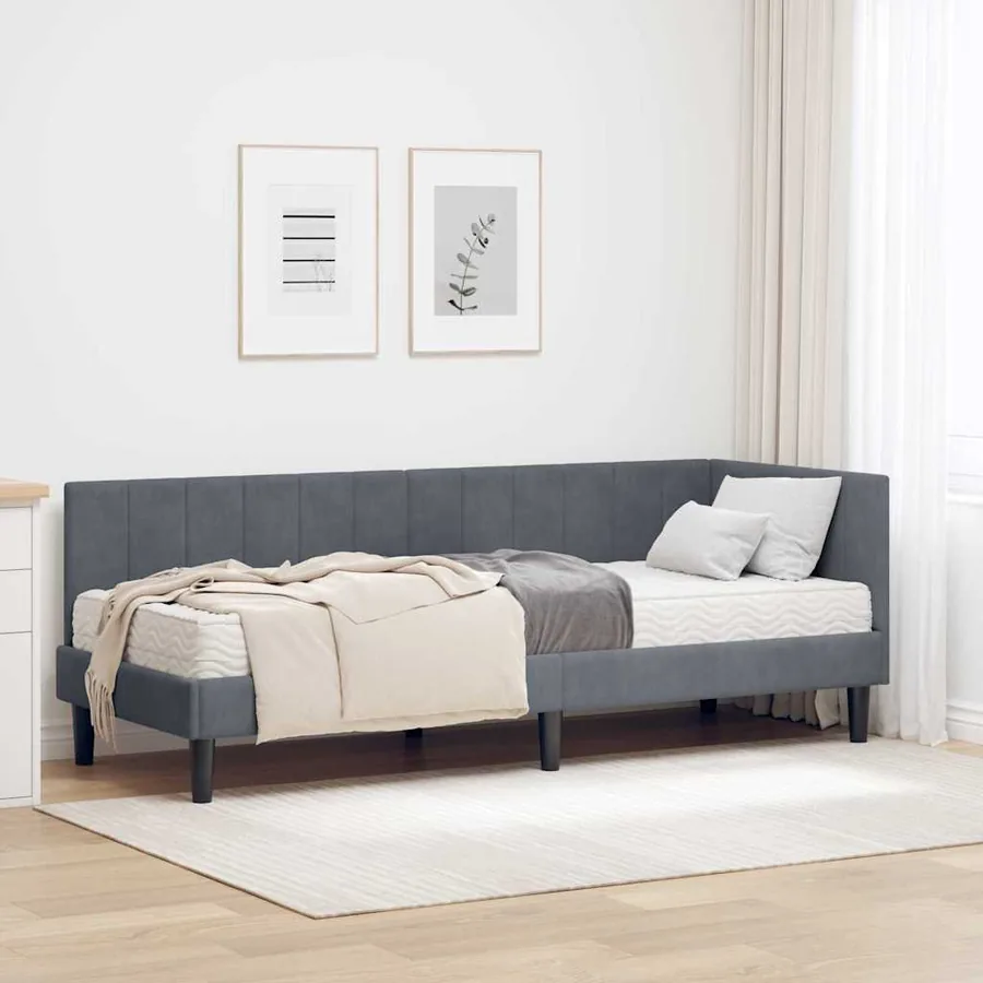 Cadre de lit d'angle avec matelas 2 pcs Gris Velours