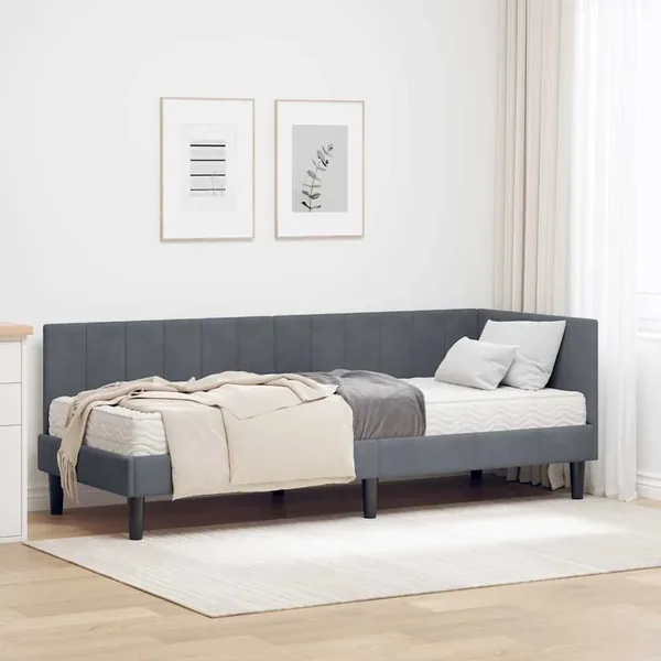 Cadre de lit d'angle avec matelas 2 pcs Gris Velours