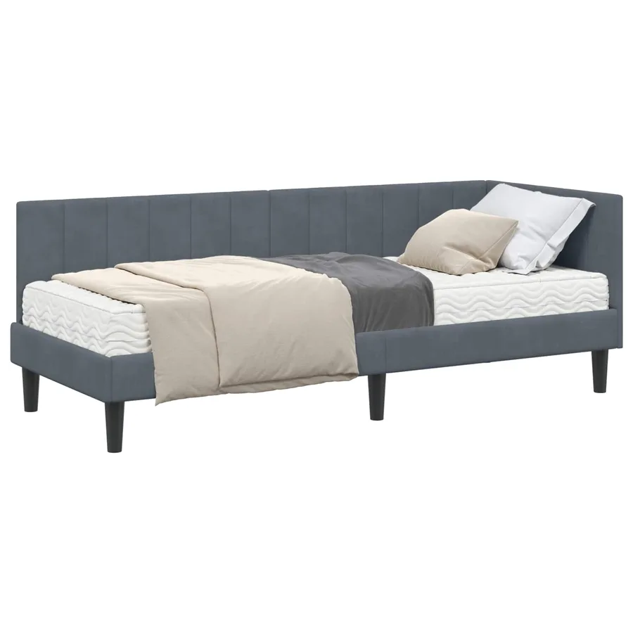 Cadre de lit d'angle avec matelas 2 pcs Gris Velours - 2