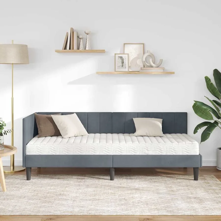 Cadre de lit d'angle avec matelas 2 pcs Gris Velours - 3