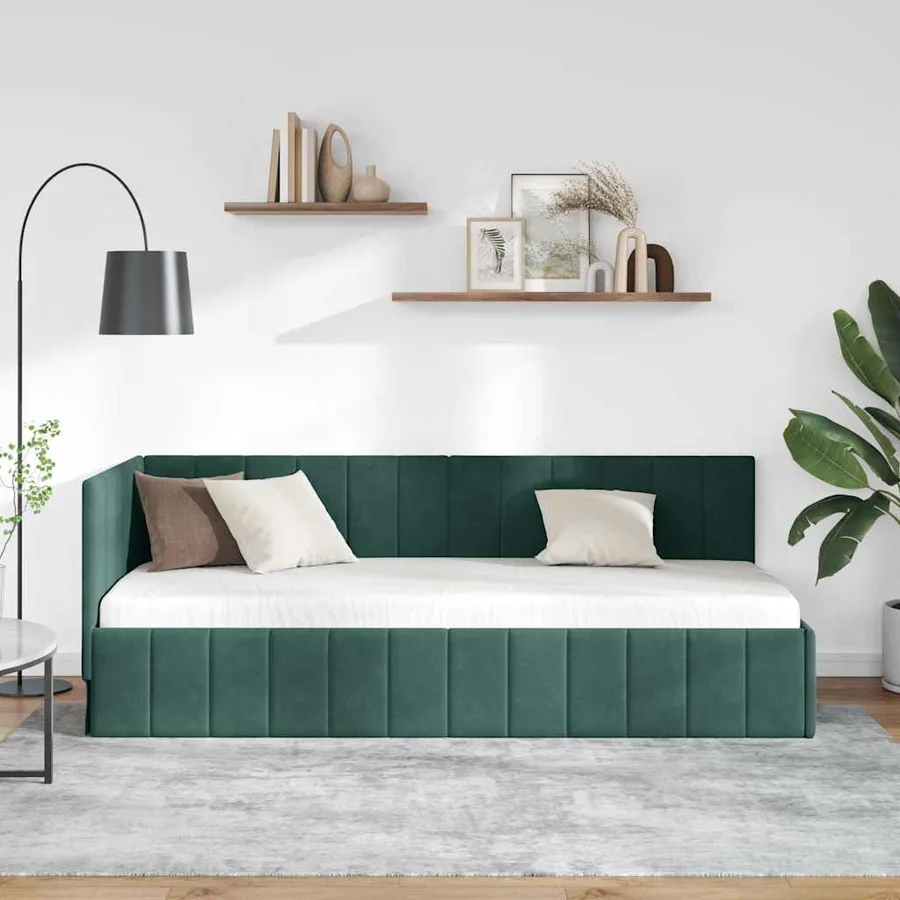 Cadre de lit d'angle Vert foncé 80 cm x 200 cm Velours - 3