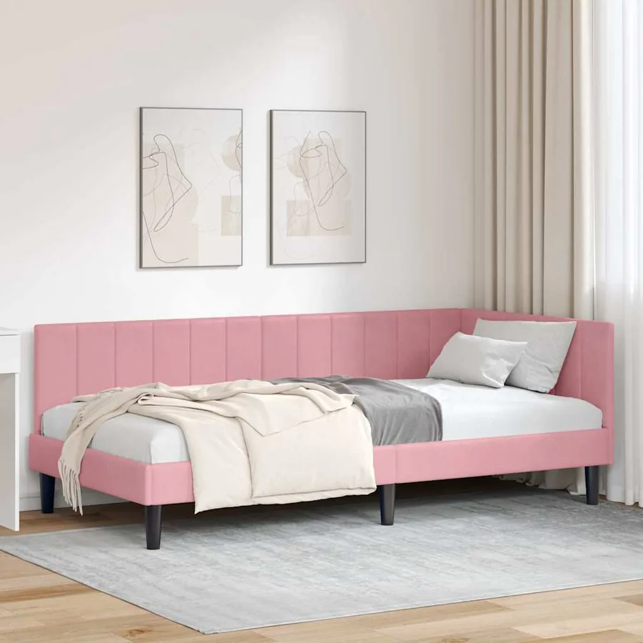 Cadre de lit d'angle Rose 90 cm x 200 cm Velours