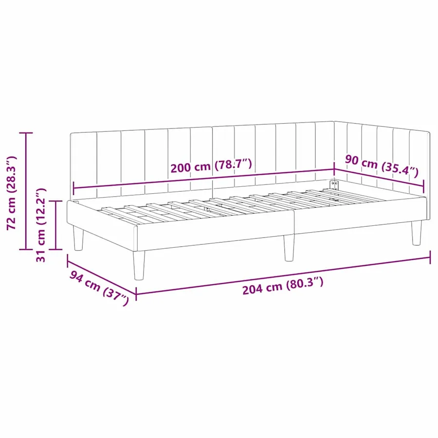 Cadre de lit d'angle Rose 90 cm x 200 cm Velours - 11