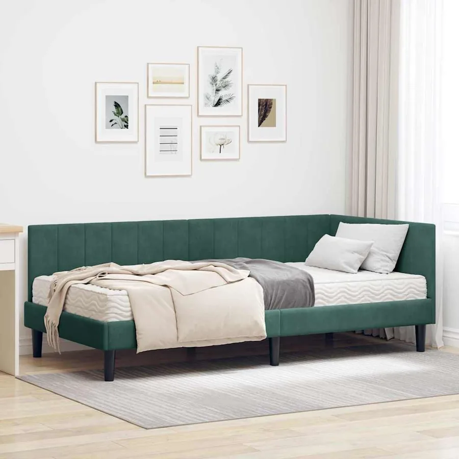 Cadre de lit d'angle avec matelas 2 pcs Vert Velours