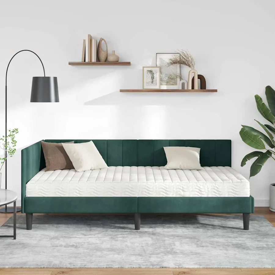 Cadre de lit d'angle avec matelas 2 pcs Vert Velours - 3