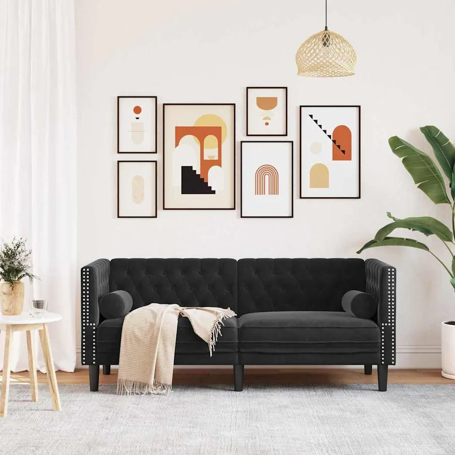 Canapé Noir 174 x 74,5 x 70,5 cm Velours - 3