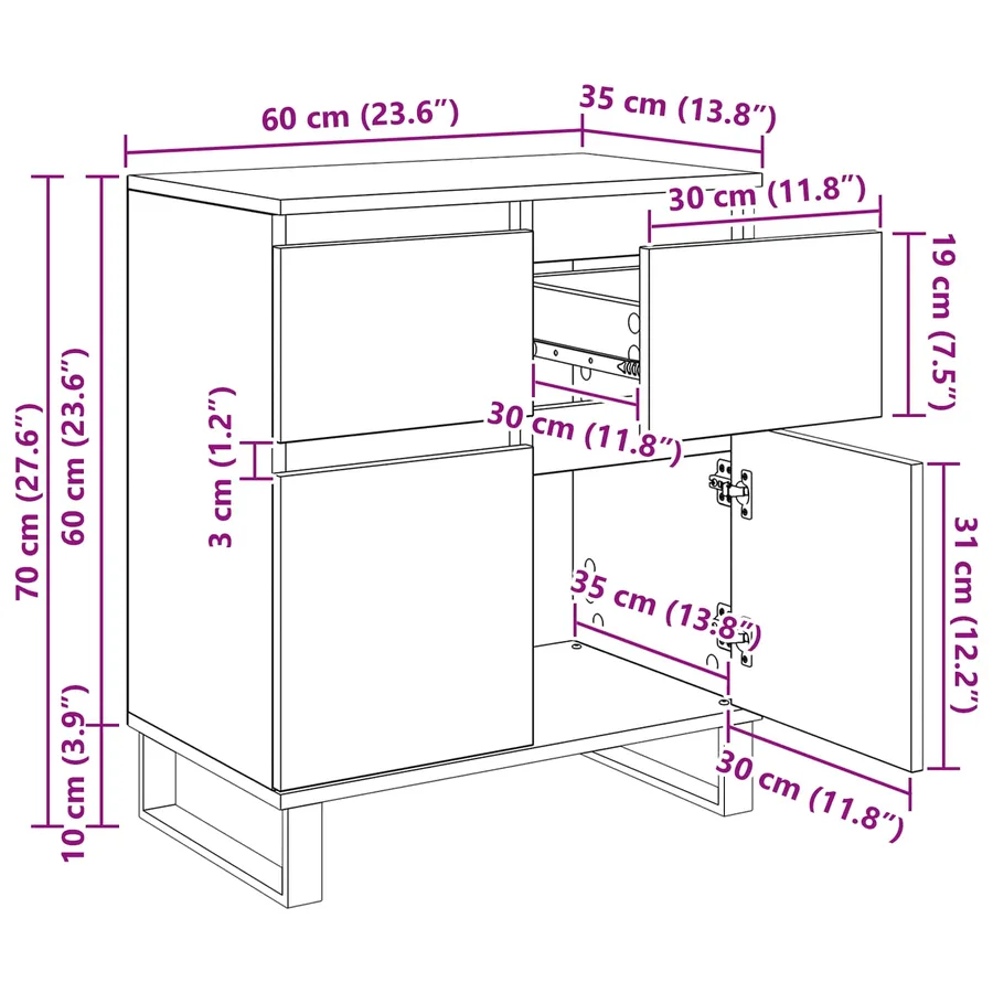 Buffet Chêne artisanal 60 x 35 x 70 cm Bois d'ingénierie et fer - 15