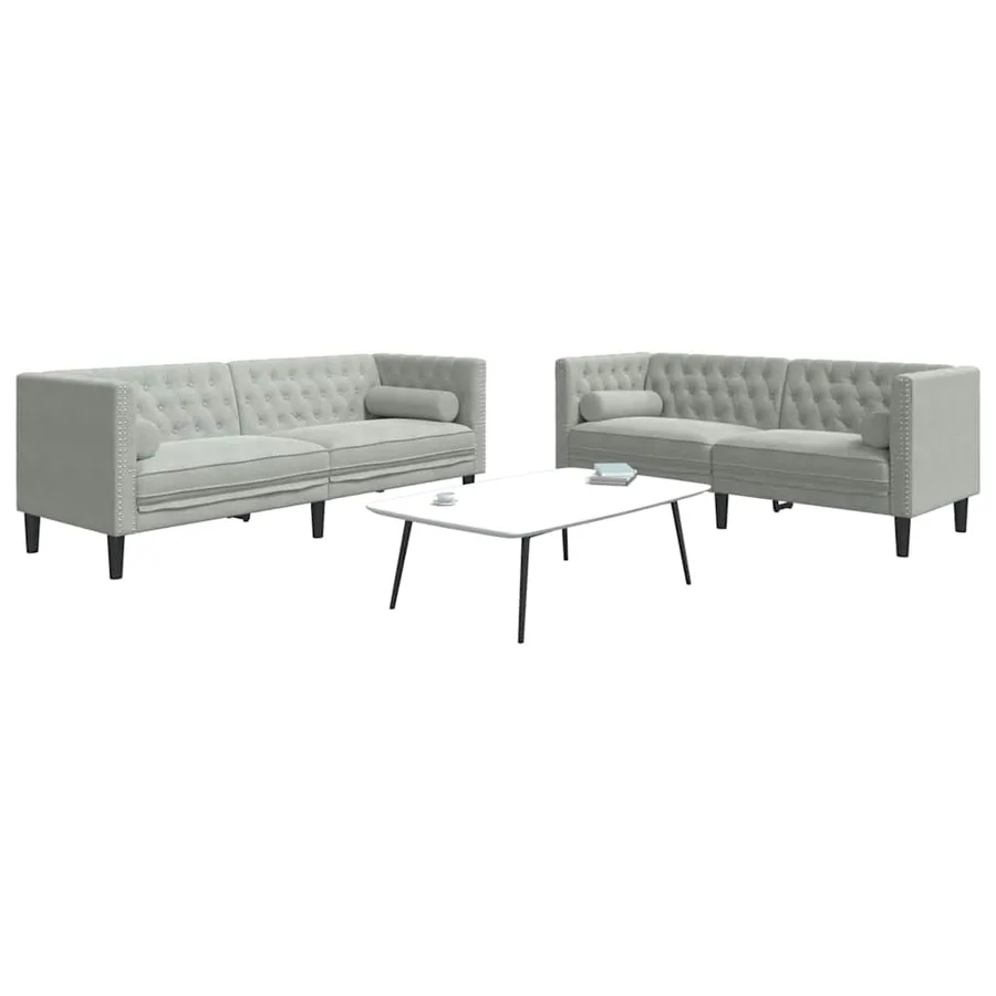 Canapé de salon 2 pcs Gris clair 194 x 74,5 x 70,5 cm Velours - 3