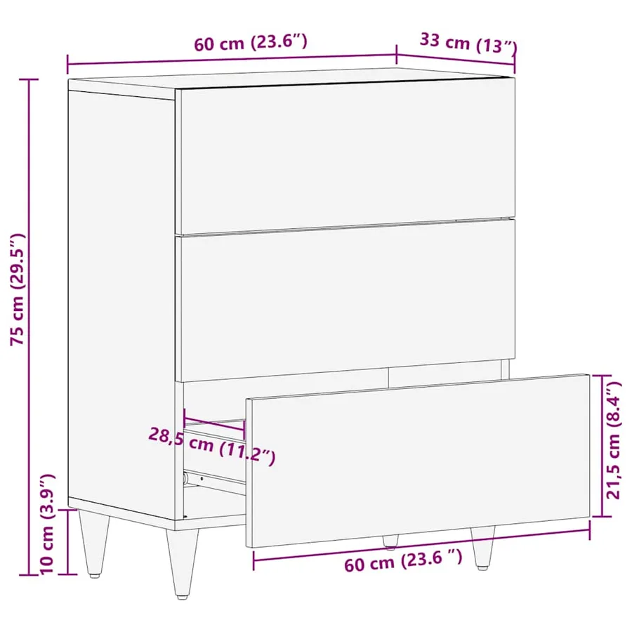 Buffet Noir 60 x 33 x 75 cm Bois de mangue massif - 11