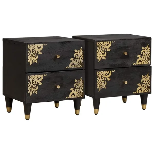 Cabinet de chevet avec tiroir 2 pcs Noir 40 x 33 x 46 cm