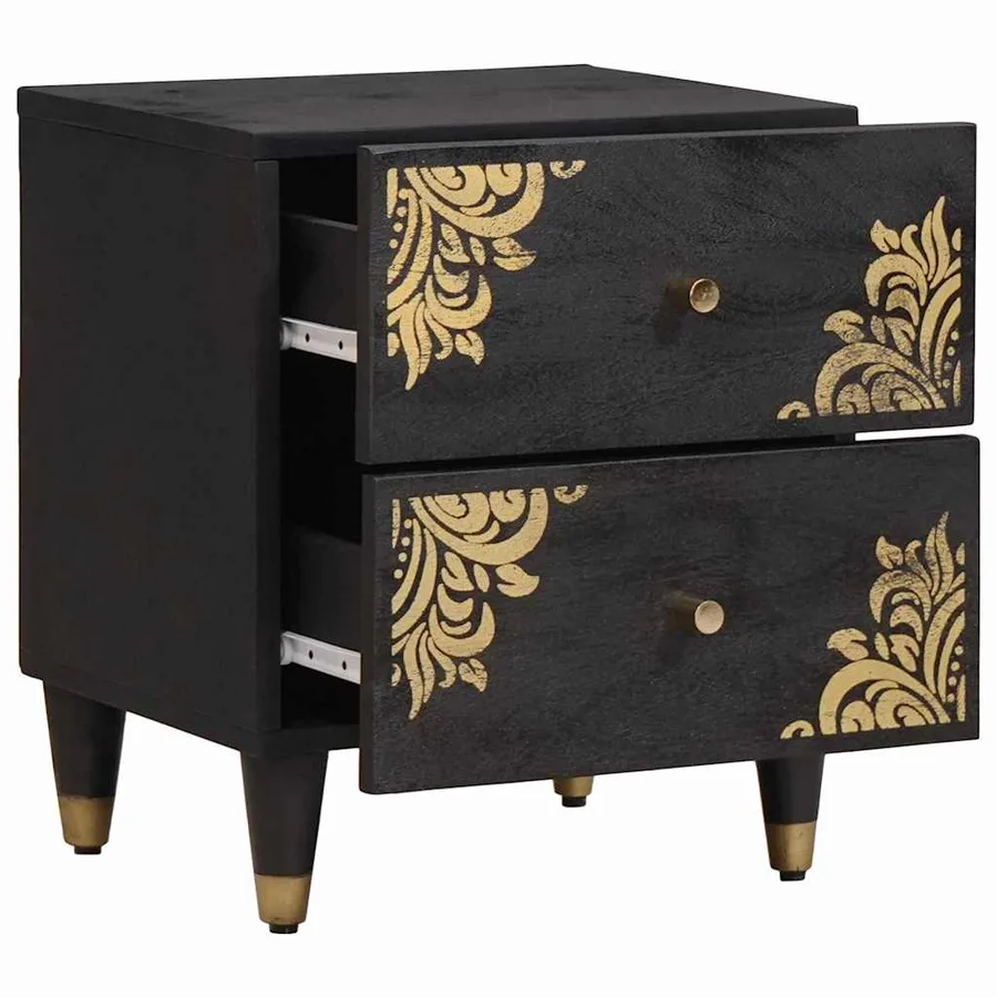 Cabinet de chevet avec tiroir 2 pcs Noir 40 x 33 x 46 cm - 3