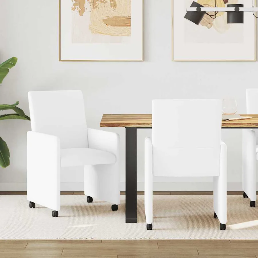 Chaises de Salle à Manger avec Roues 2 pcs Blanc Faux cuir