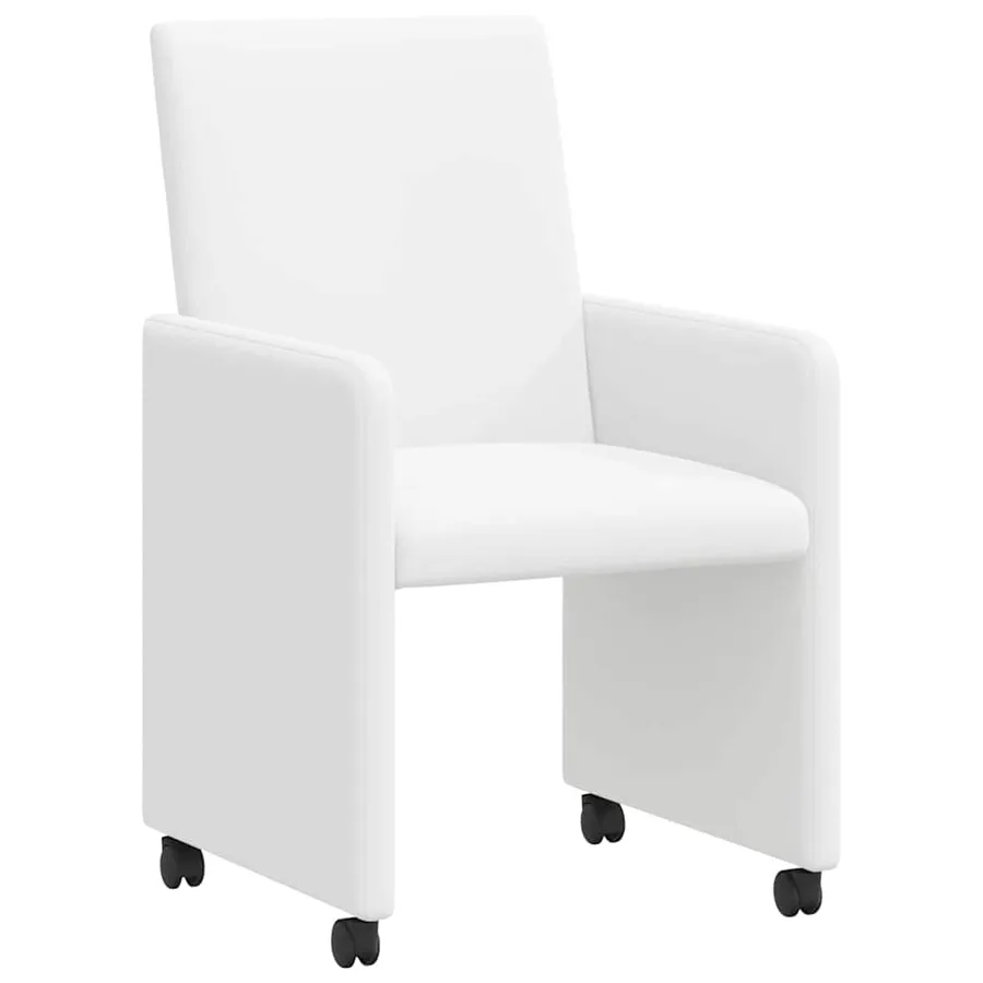 Chaises de Salle à Manger avec Roues 2 pcs Blanc Faux cuir - 2
