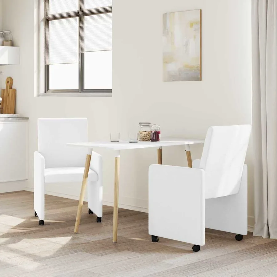 Chaises de Salle à Manger avec Roues 2 pcs Blanc Faux cuir - 3