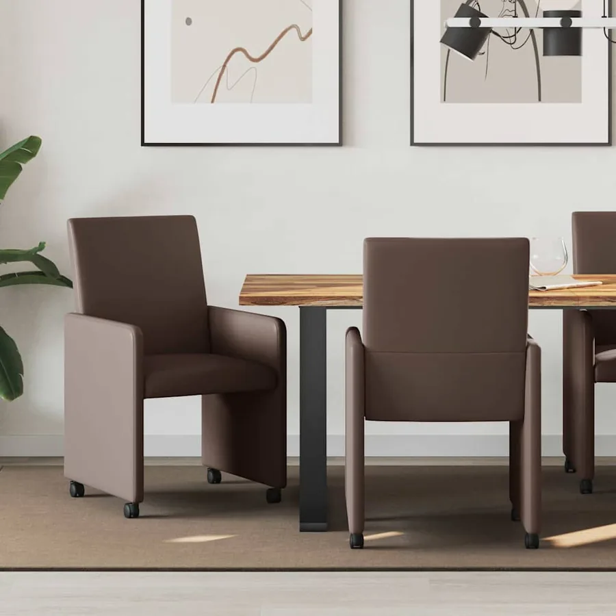 Chaises de Salle à Manger avec Roues 2 pcs Marron Faux cuir