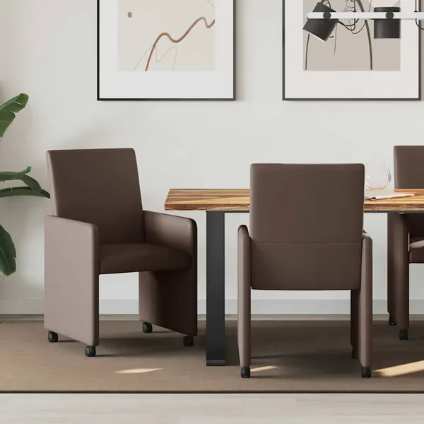 Chaises de Salle à Manger avec Roues 2 pcs Marron Faux cuir