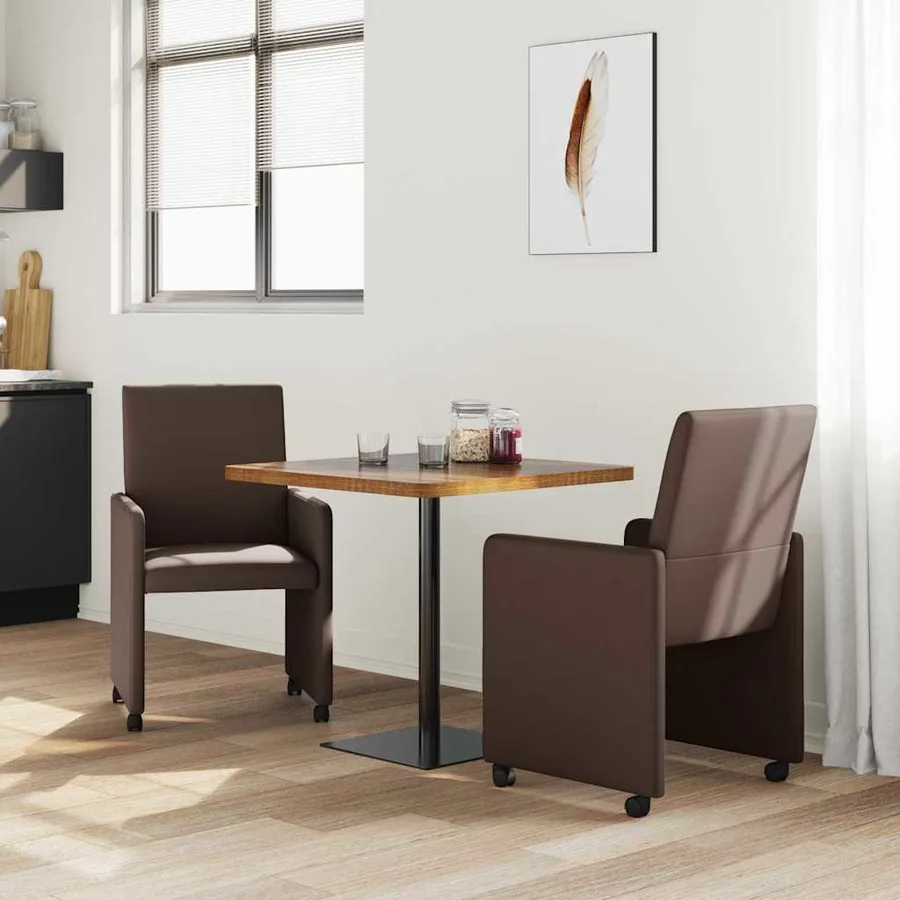 Chaises de Salle à Manger avec Roues 2 pcs Marron Faux cuir - 3