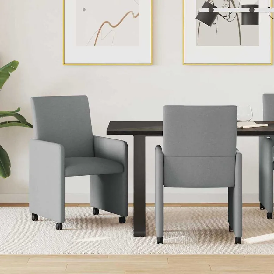 Chaises de Salle à Manger avec Roues 2 pcs Gris clair tissu