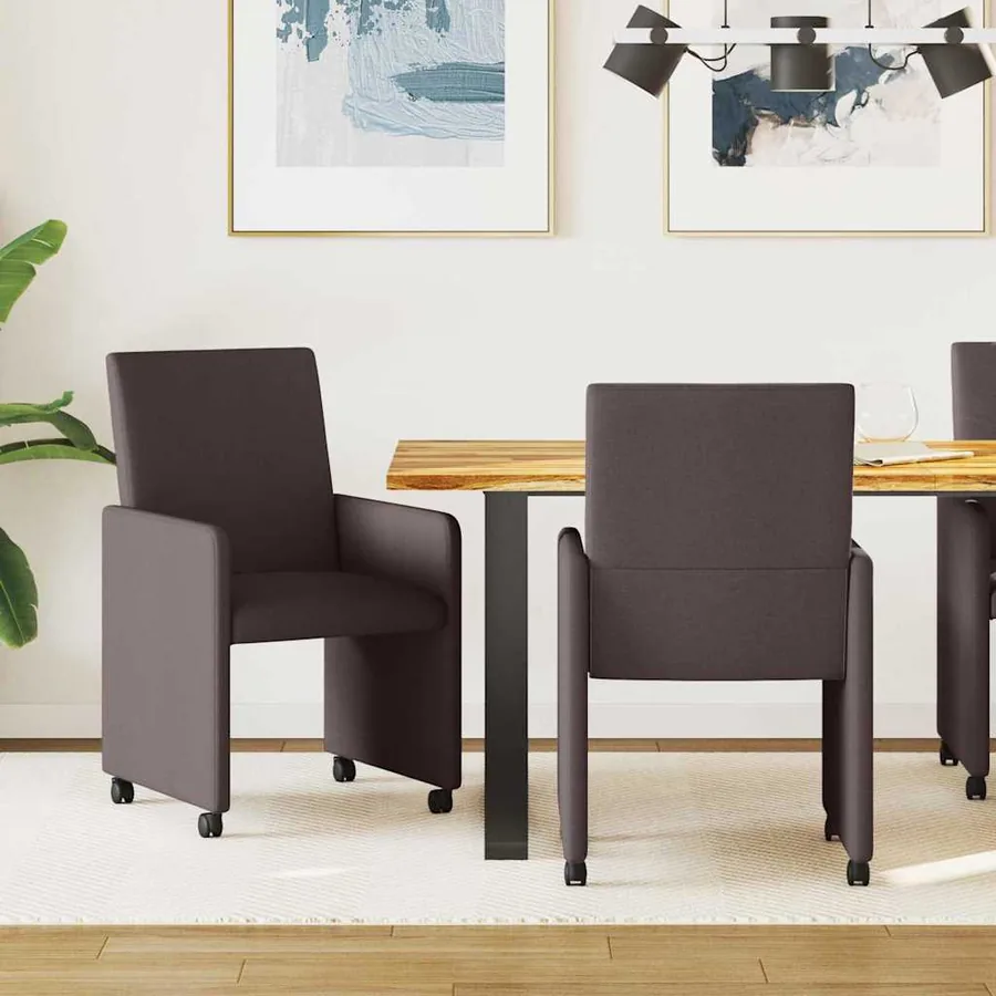 Chaises de Salle à Manger avec Roues 2 pcs Marron foncé tissu